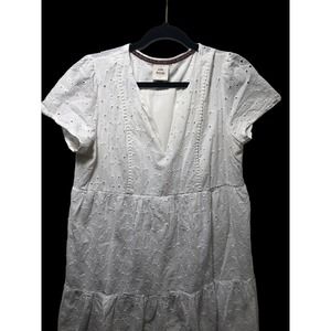 Knox Rose Dress Size L White Short Sleeve Peasant Ruffle Lined Beach Shirt B1